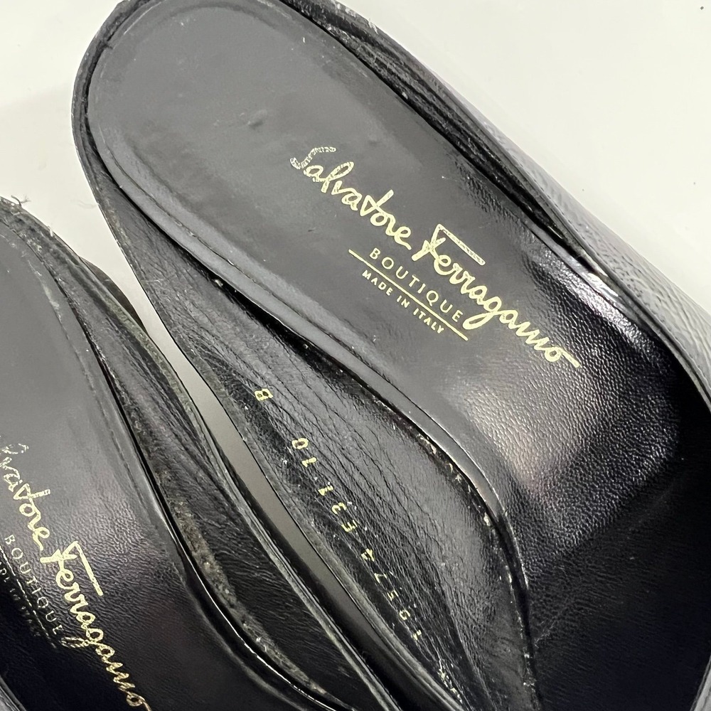 Salvatore Ferragamo Black Patent Leather wedge slides Sz 10 B - Picture 2 of 6